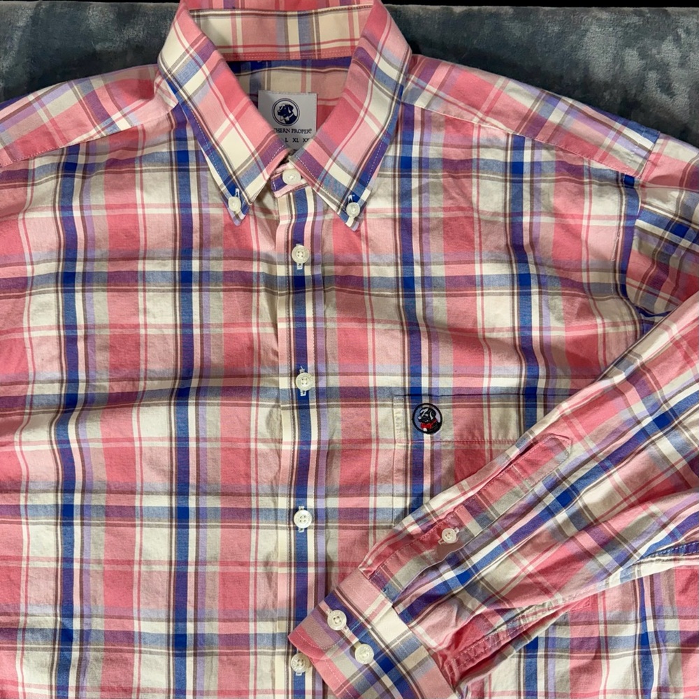 Southern Proper Pink and Blue Plaid Shirt